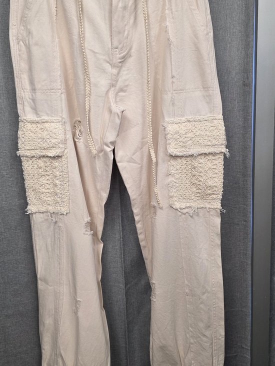 POL Pants - POL Cream Track Joggers with Cargo Patch Details